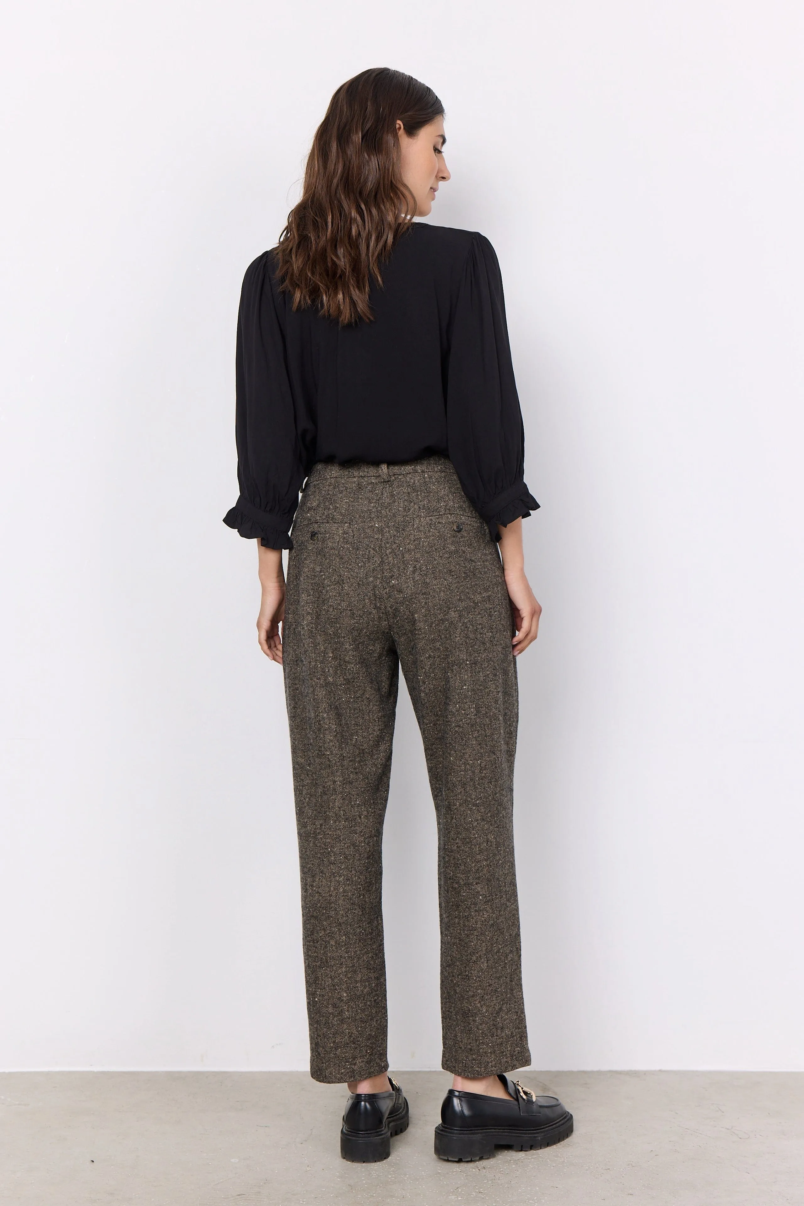 Soya Concept Tweed Tapered Trouser Brown