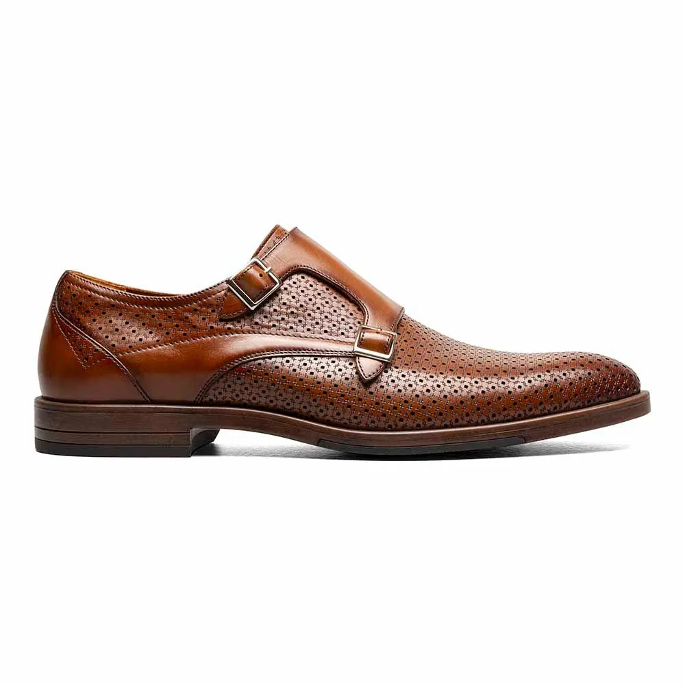 Stacy Adams Cognac ARTHUR Plain Toe Double Monk Strap