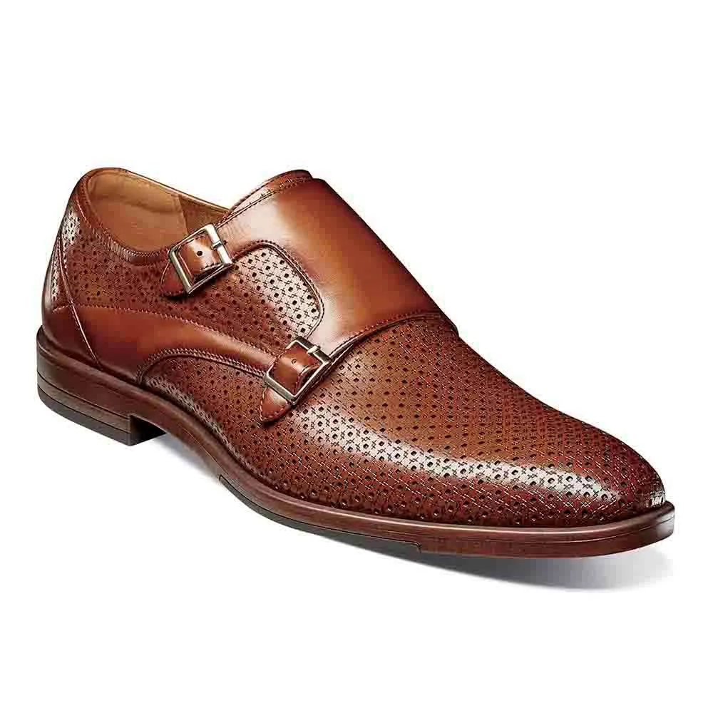 Stacy Adams Cognac ARTHUR Plain Toe Double Monk Strap