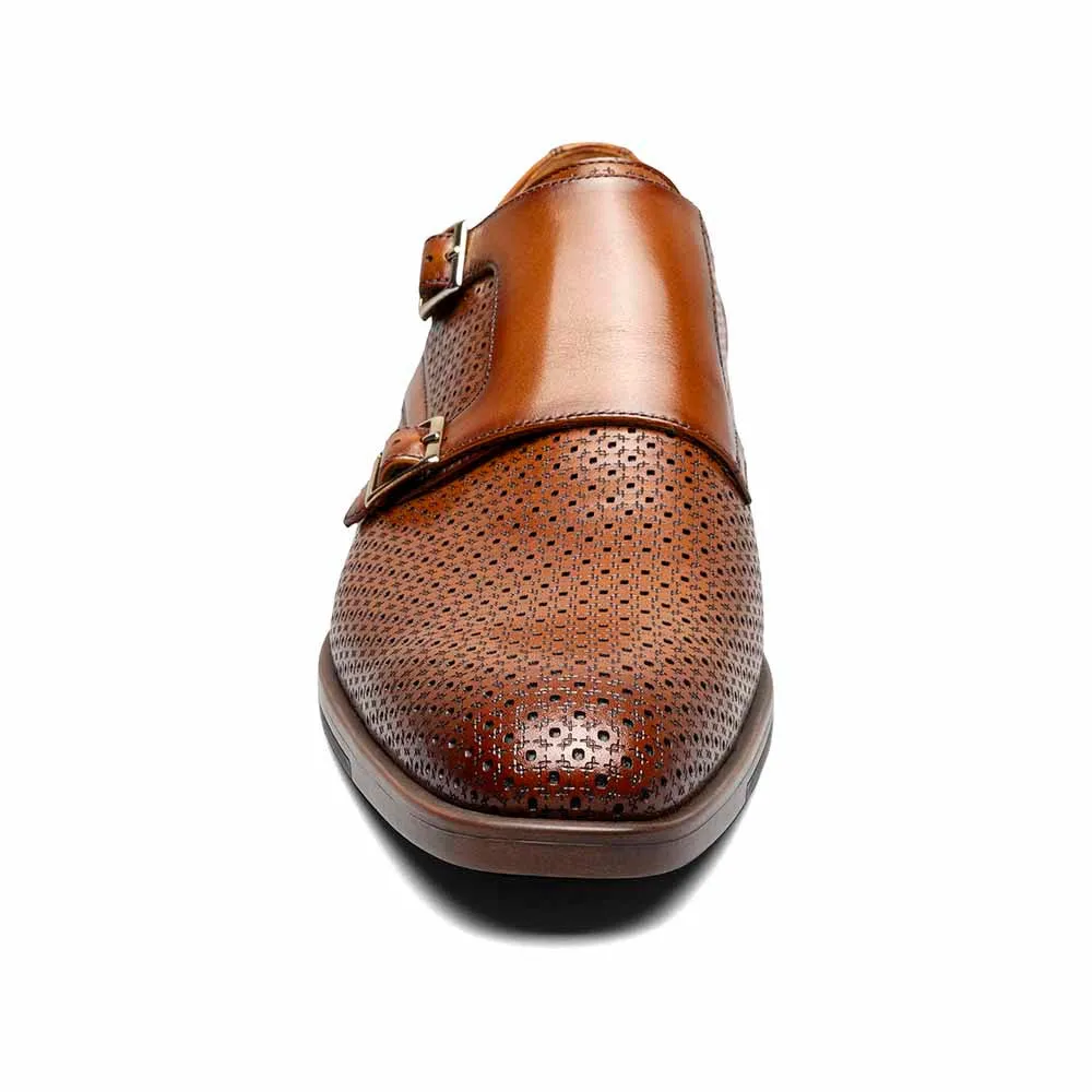 Stacy Adams Cognac ARTHUR Plain Toe Double Monk Strap