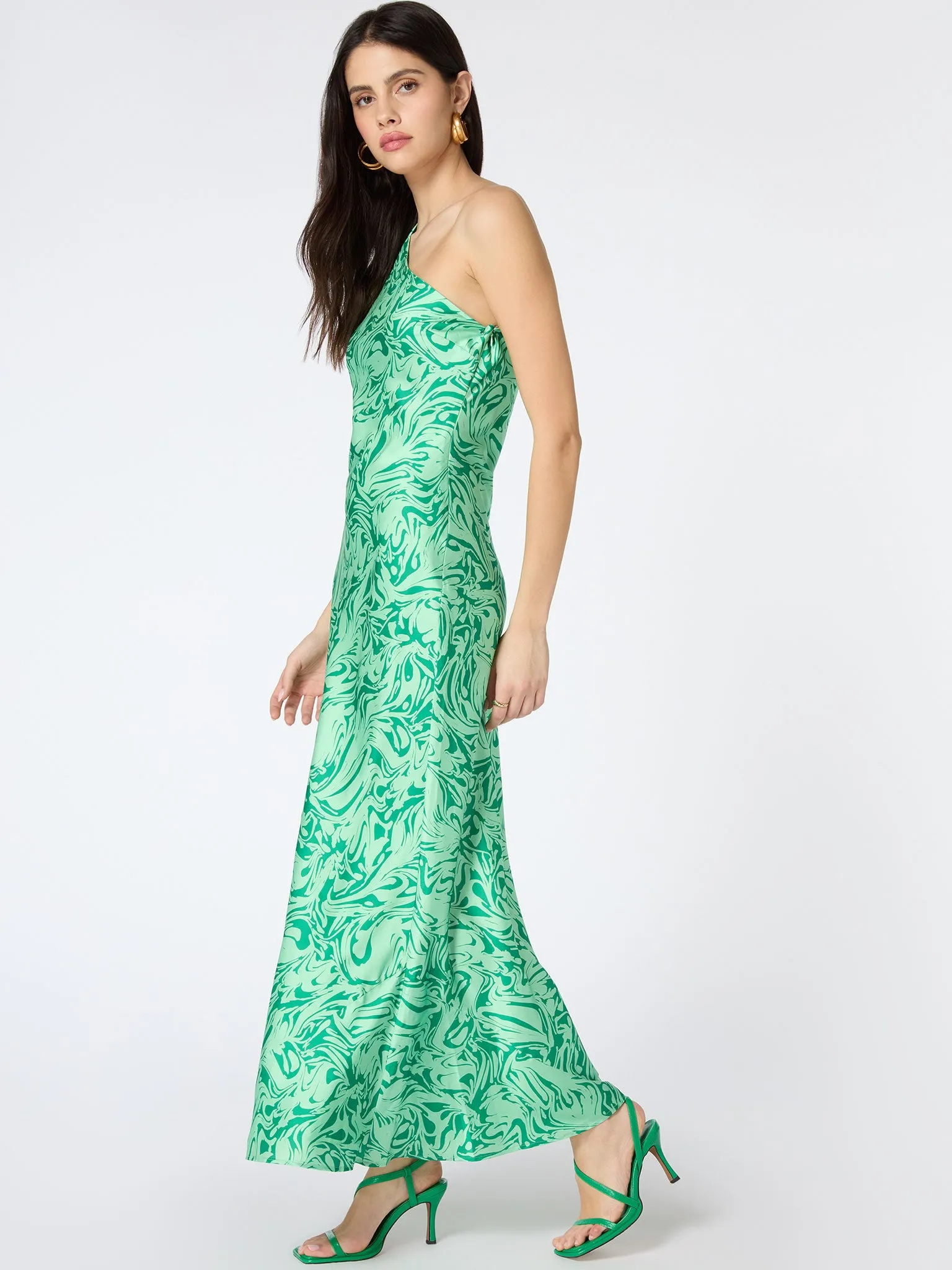 Uma One Shoulder Dress in Green Marble