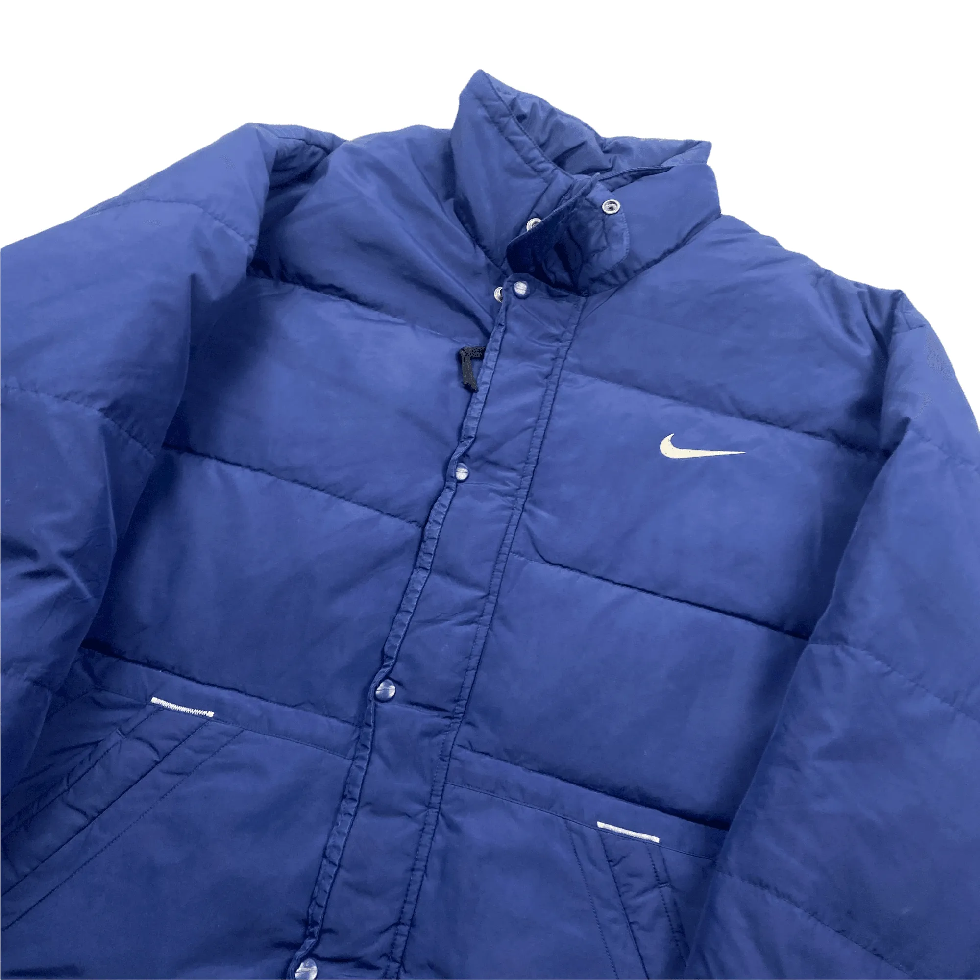 Vintage 90s Navy Blue Nike Large Logo Puffer Jacket - Extra Large