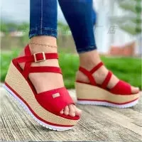 Wedge Heel Color Blocking Ankle Strap Buckle Open Toe Sandals