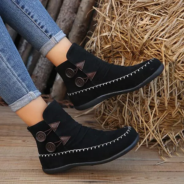 Women's Casual Button Decorated Flat Short Boots 12650193S